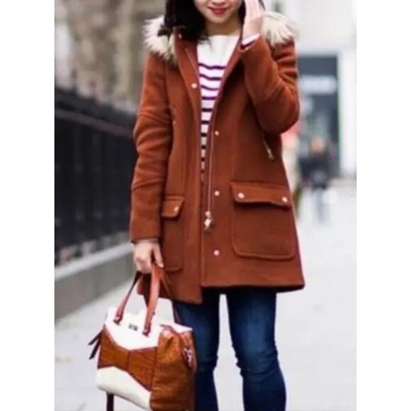 J.Crew Chateau Parka Italian Stadium Cloth Wool Coat Jacket Dark Red Womens Sz 0 - Picture 3 of 8